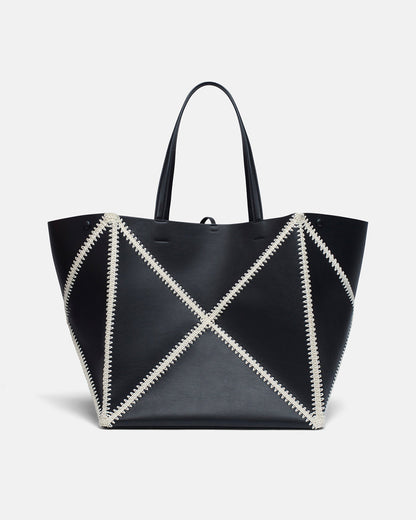 Origami Tote Large Alt-Nappa crochet tote - Black/Crème | Nanushka
