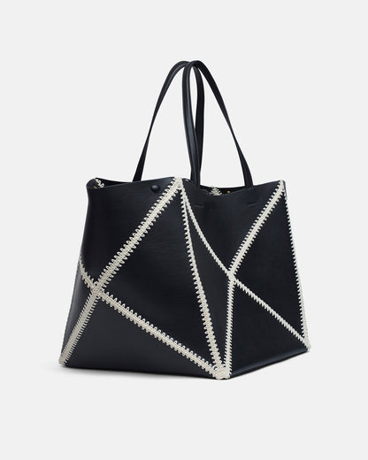 Origami Tote Large Alt-Nappa crochet tote - Black/Crème | Nanushka
