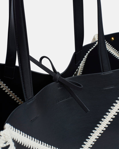 Origami Tote Large Alt-Nappa crochet tote - Black/Crème | Nanushka