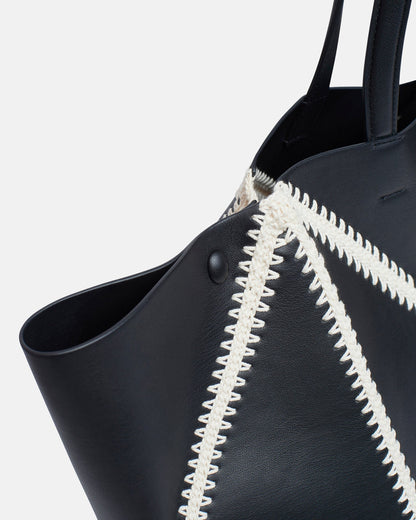 Origami Tote Large Alt-Nappa crochet tote - Black/Crème | Nanushka