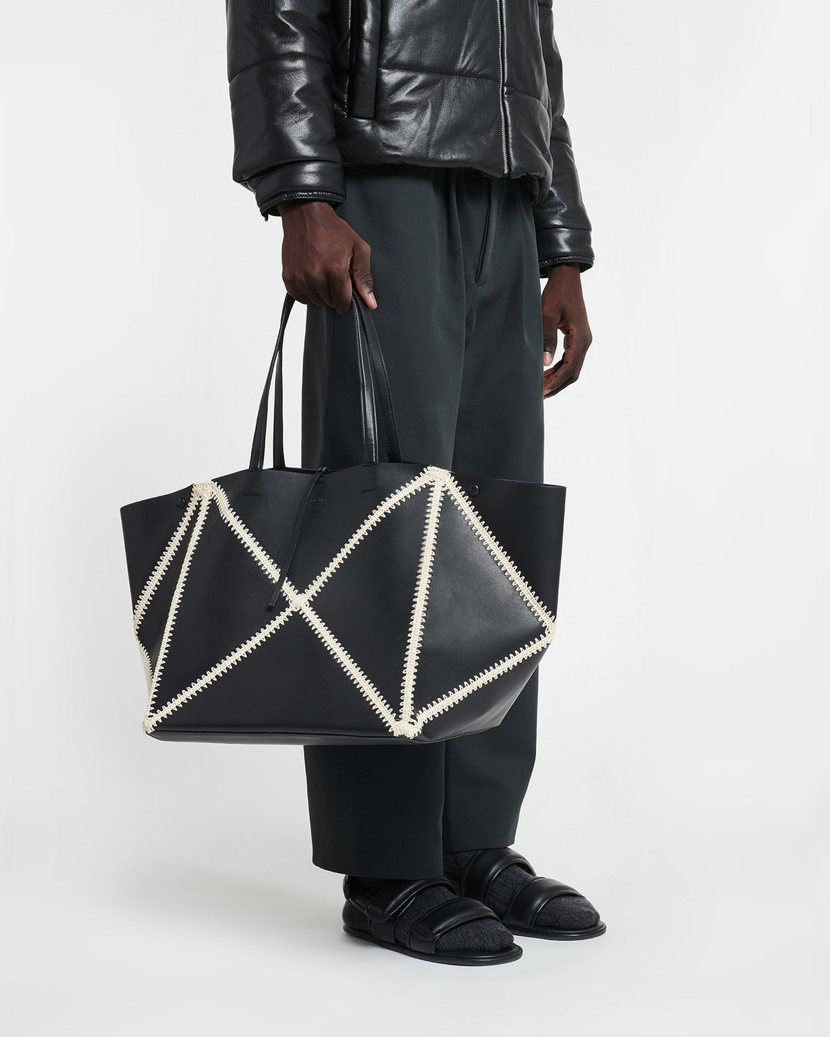 Origami Tote Large Alt-Nappa crochet tote - Black/Crème | Nanushka