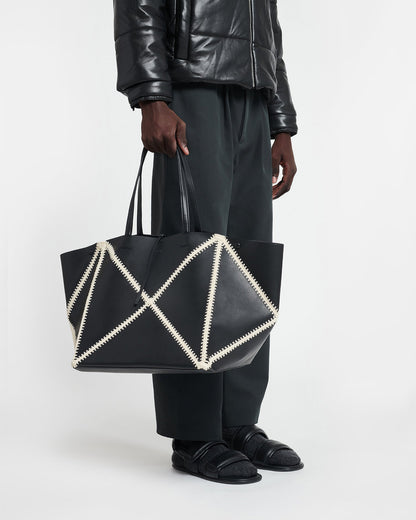 Origami Tote Large Alt-Nappa crochet tote - Black/Crème | Nanushka