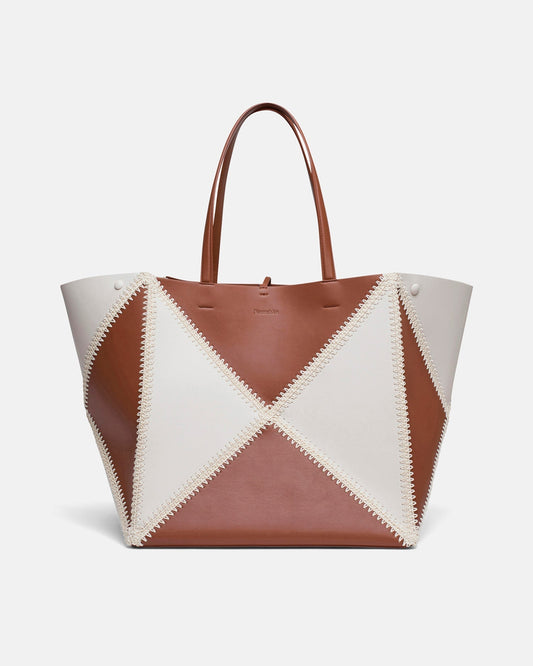 Origami Tote Large Alt-Nappa crochet tote - Off White/Tan/Crème | Nanushka