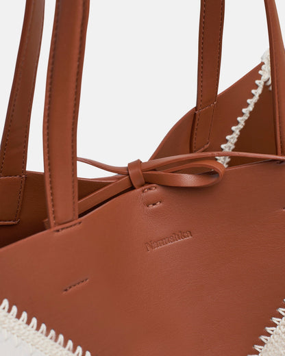 Origami Tote Large Alt-Nappa crochet tote - Off White/Tan/Crème | Nanushka