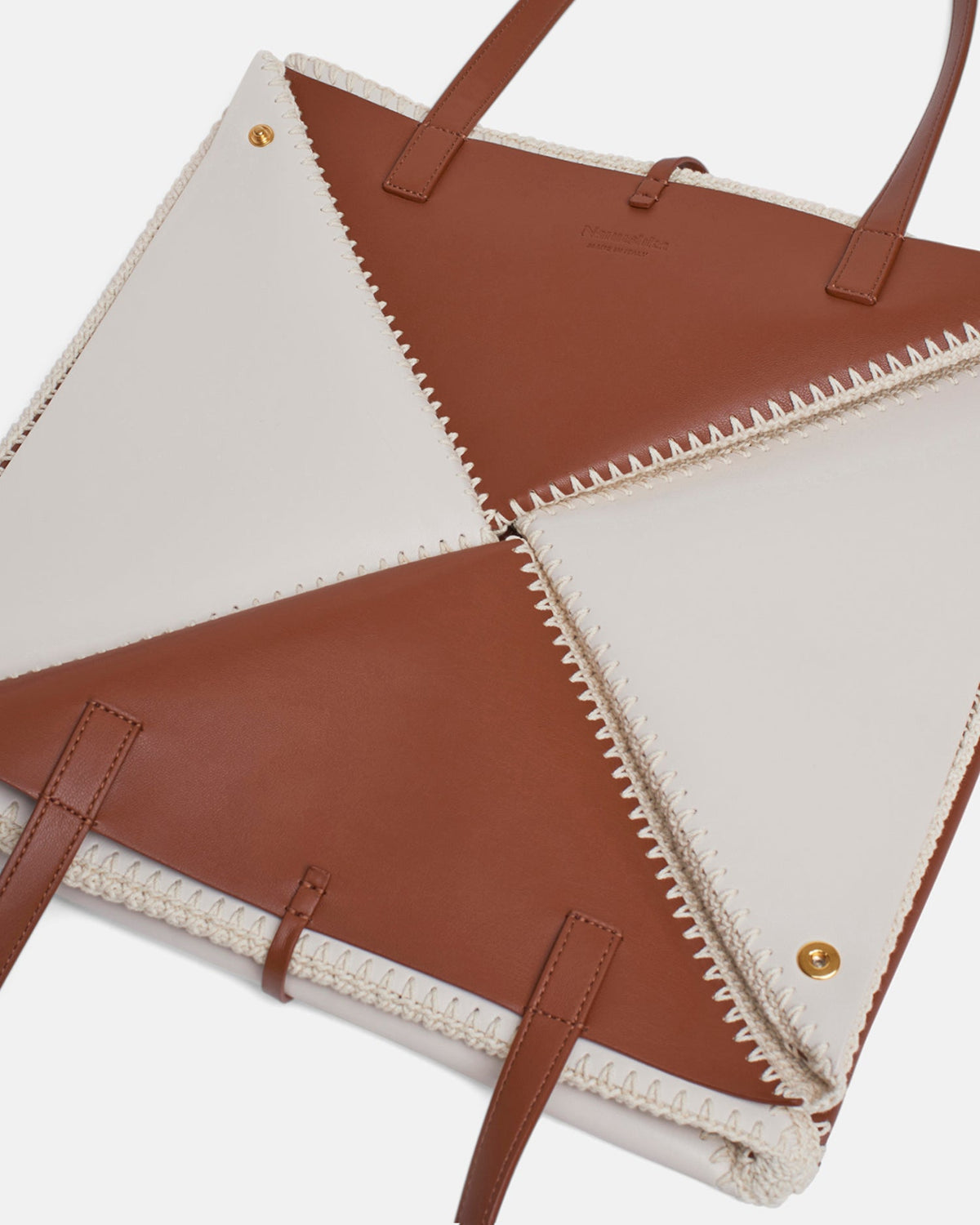 Origami Tote Large Alt-Nappa crochet tote - Off White/Tan/Crème | Nanushka