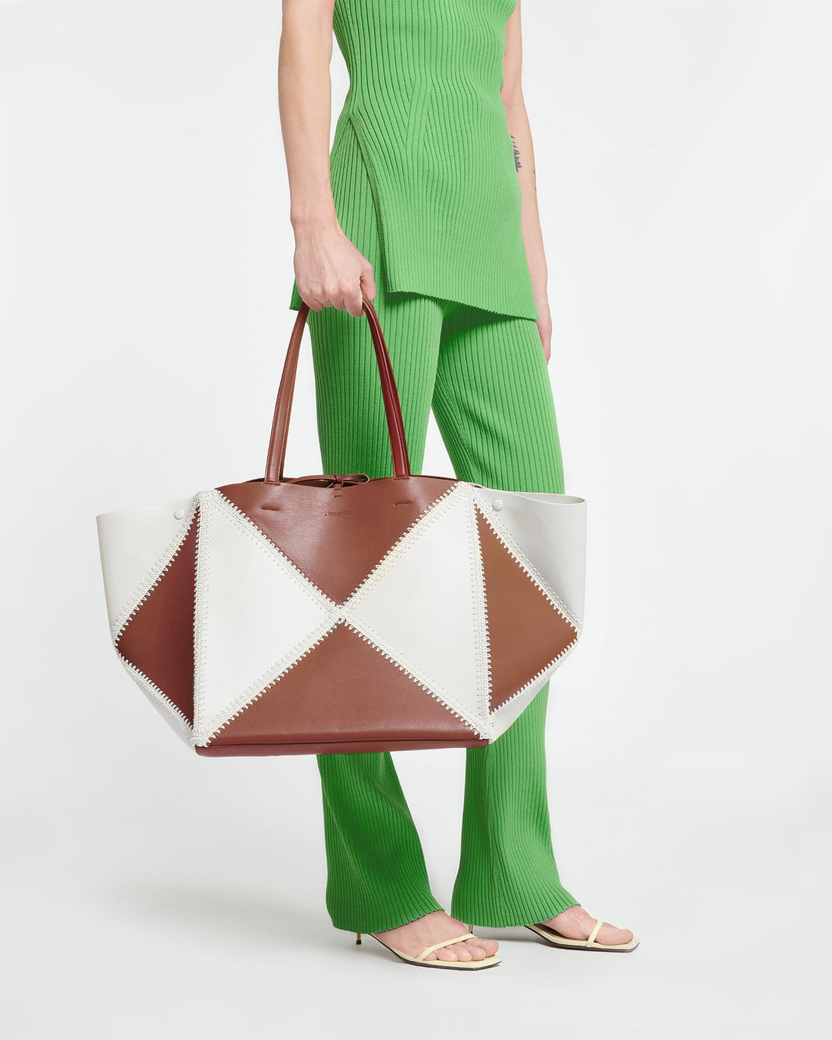 Origami Tote Large Alt-Nappa crochet tote - Off White/Tan/Crème | Nanushka