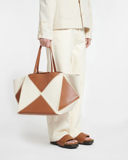 Origami Tote Large Alt-Nappa crochet tote - Off White/Tan/Crème | Nanushka