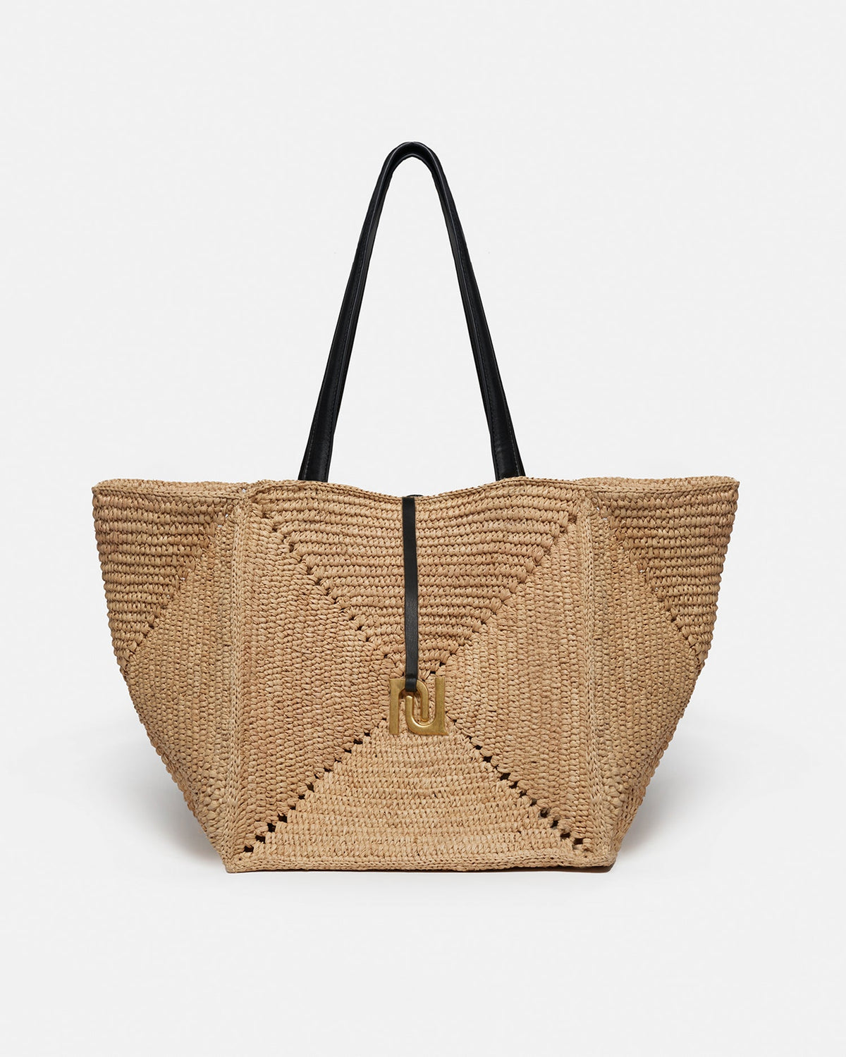 Origami Tote Large Raffia charm tote - Natural/Black | Nanushka