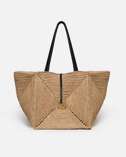 Origami Tote Large Raffia charm tote - Natural/Black | Nanushka