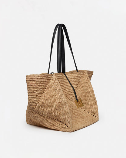 Origami Tote Large Raffia charm tote - Natural/Black | Nanushka