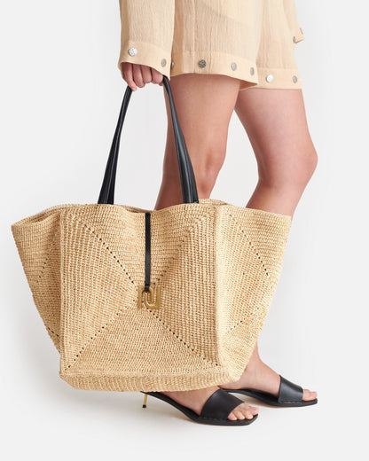 Origami Tote Large Raffia charm tote - Natural/Black | Nanushka