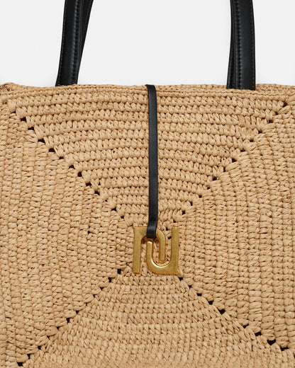 Origami Tote Large Raffia charm tote - Natural/Black | Nanushka