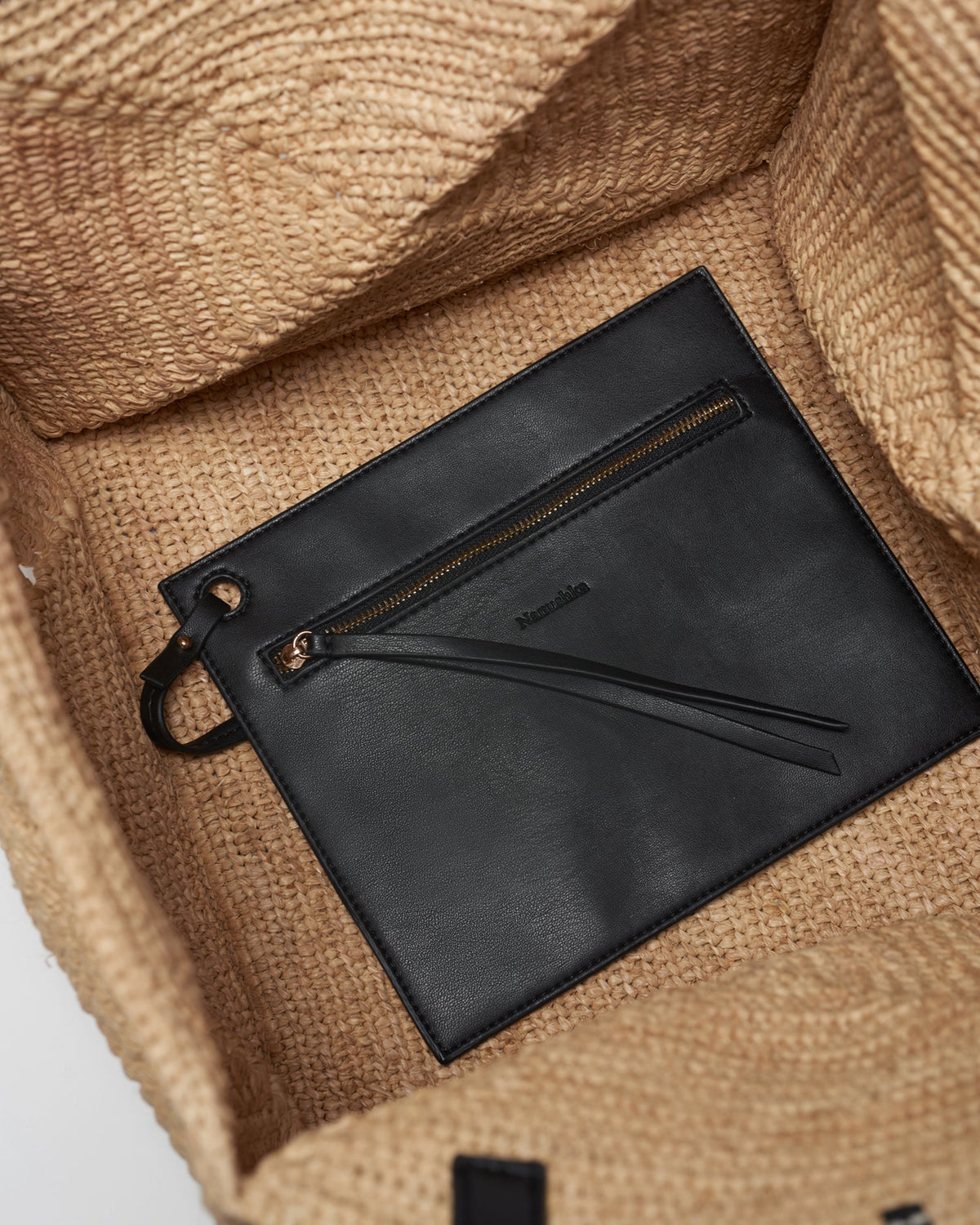 Origami Tote Large Raffia charm tote - Natural/Black | Nanushka