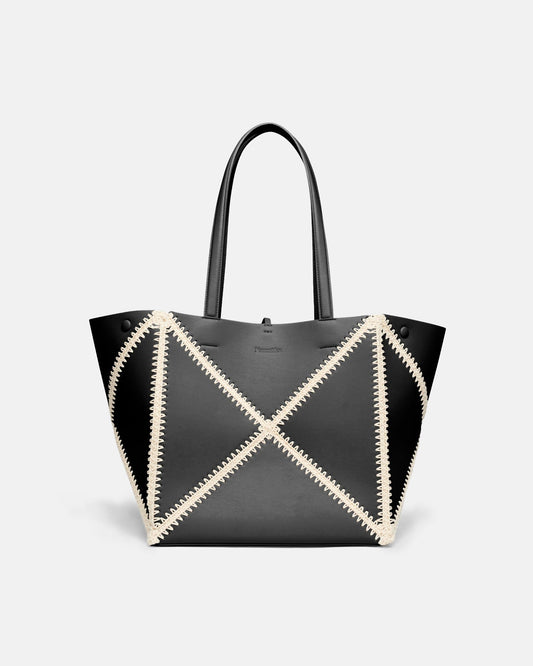 Origami Tote Alt-Nappa crochet tote - Black/Crème | Nanushka