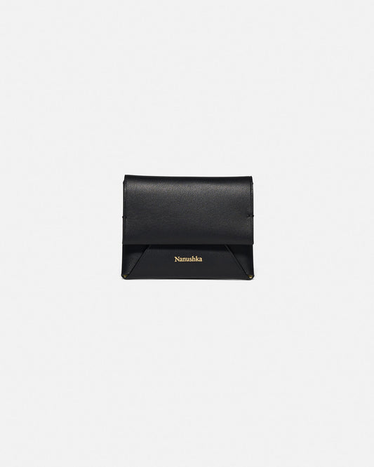 Folded Leather cardholder - Black/Moonbeam | Nanushka