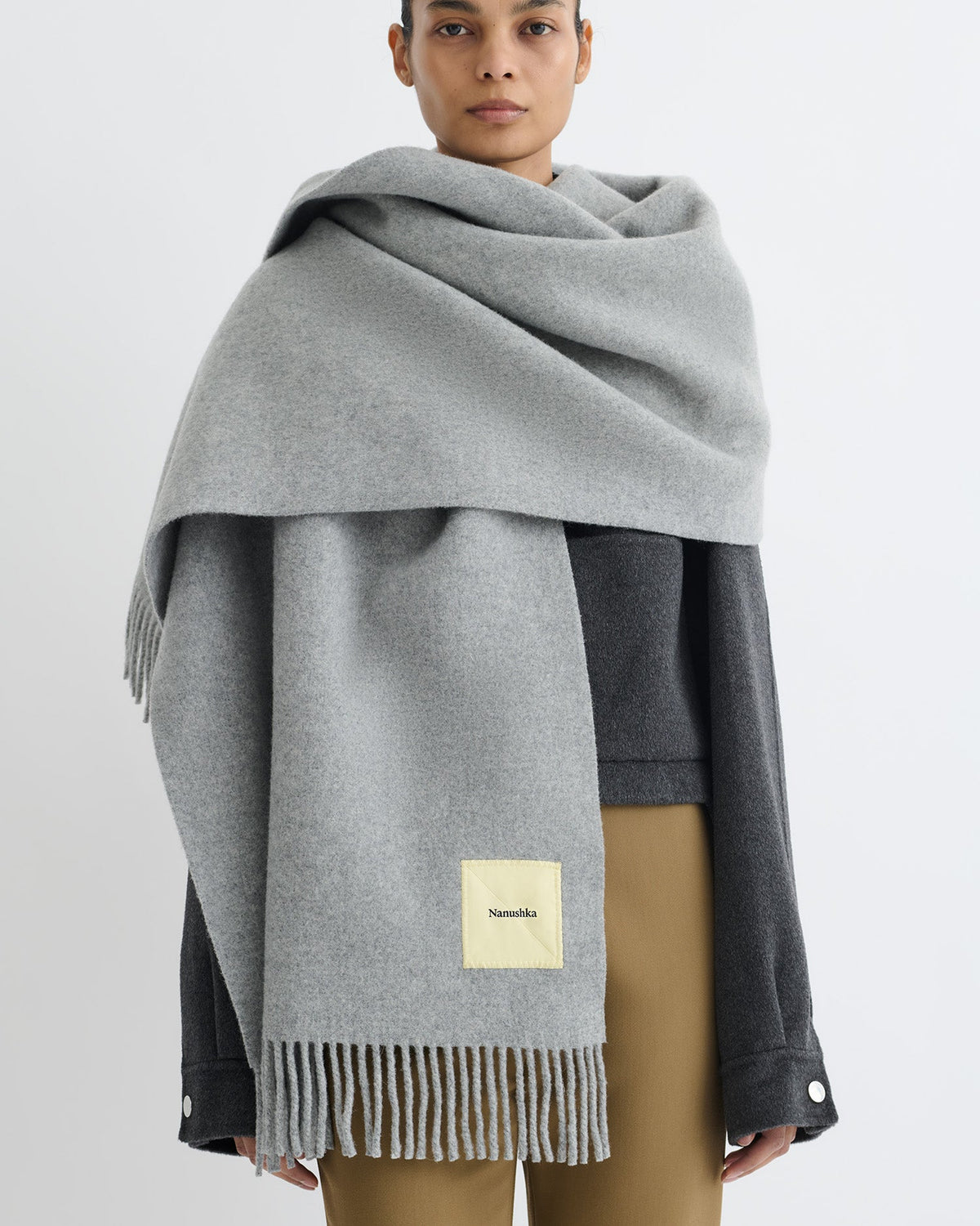 Keaton Scarf - Grey Melange | Nanushka