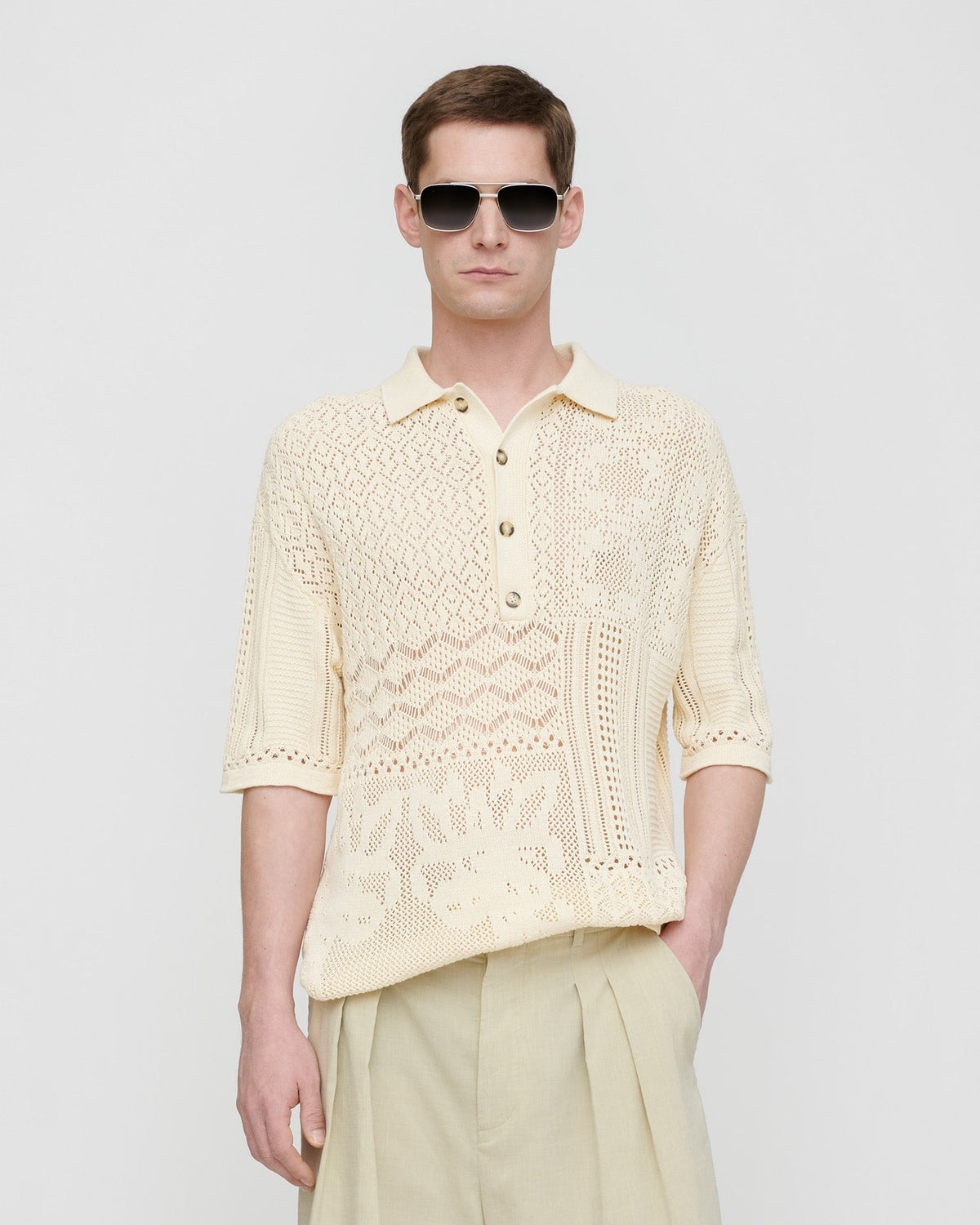 Jasim Lace polo shirt - Creme | Nanushka