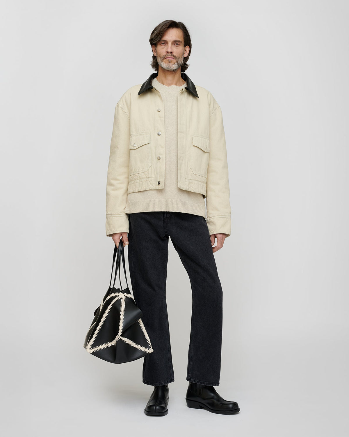 Nowell Denim jacket - Beige/Black | Nanushka
