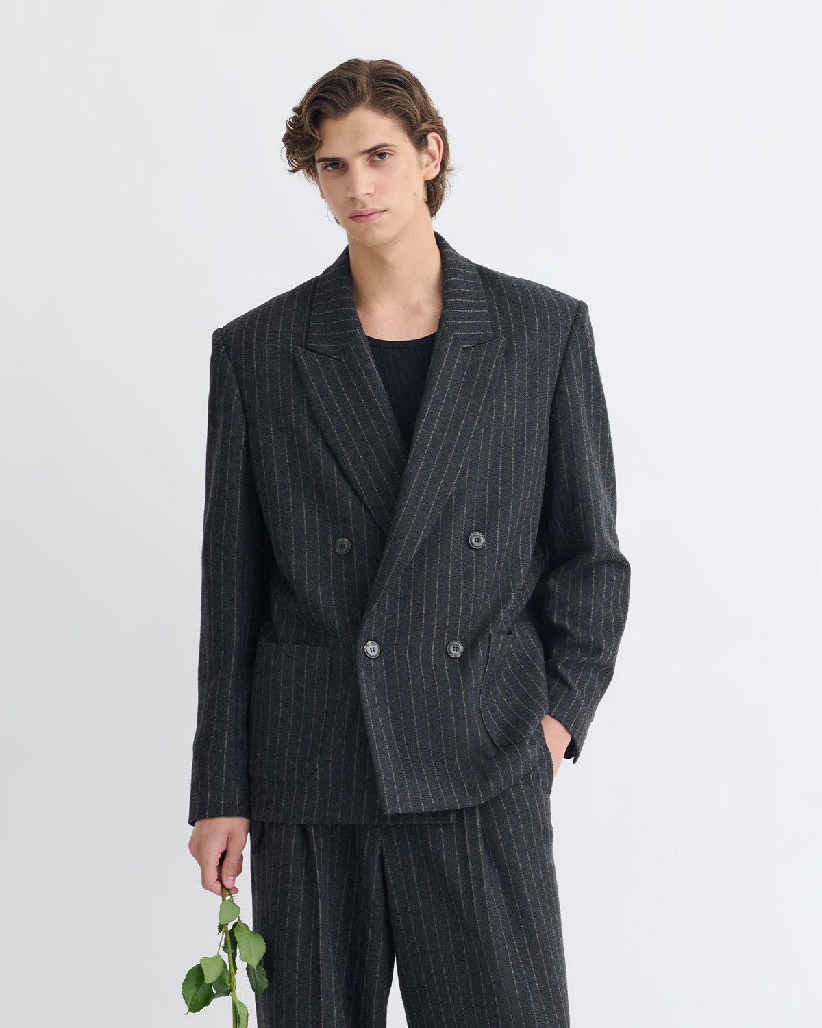 Anselm Double-breasted blazer - Black/Grey | Nanushka