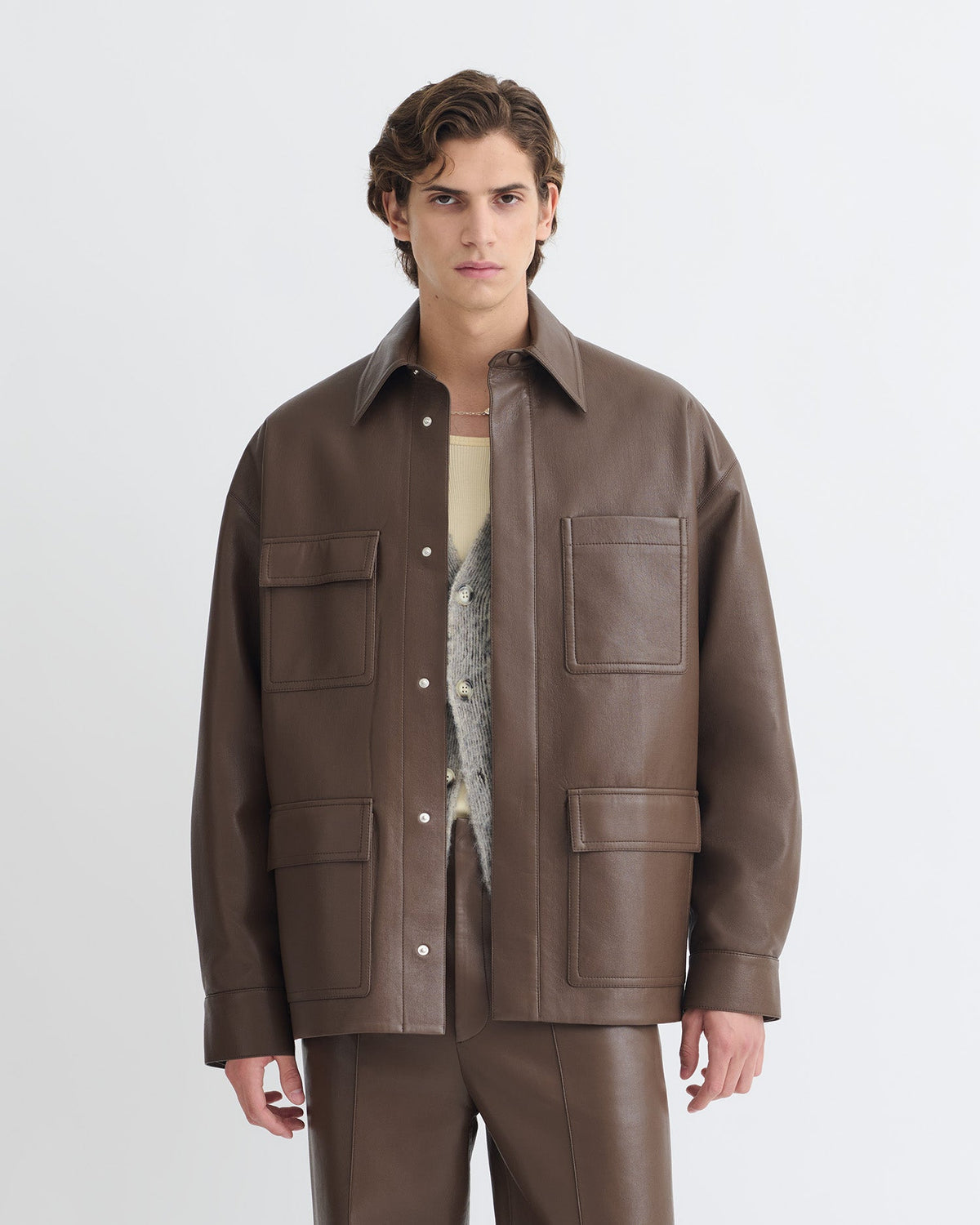 Chasin Regenerated Leather Shirt Jacket - Chocolate | Nanushka
