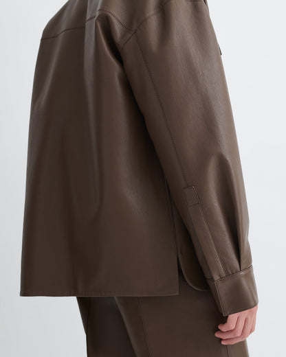 Chasin Regenerated Leather Shirt Jacket - Chocolate | Nanushka