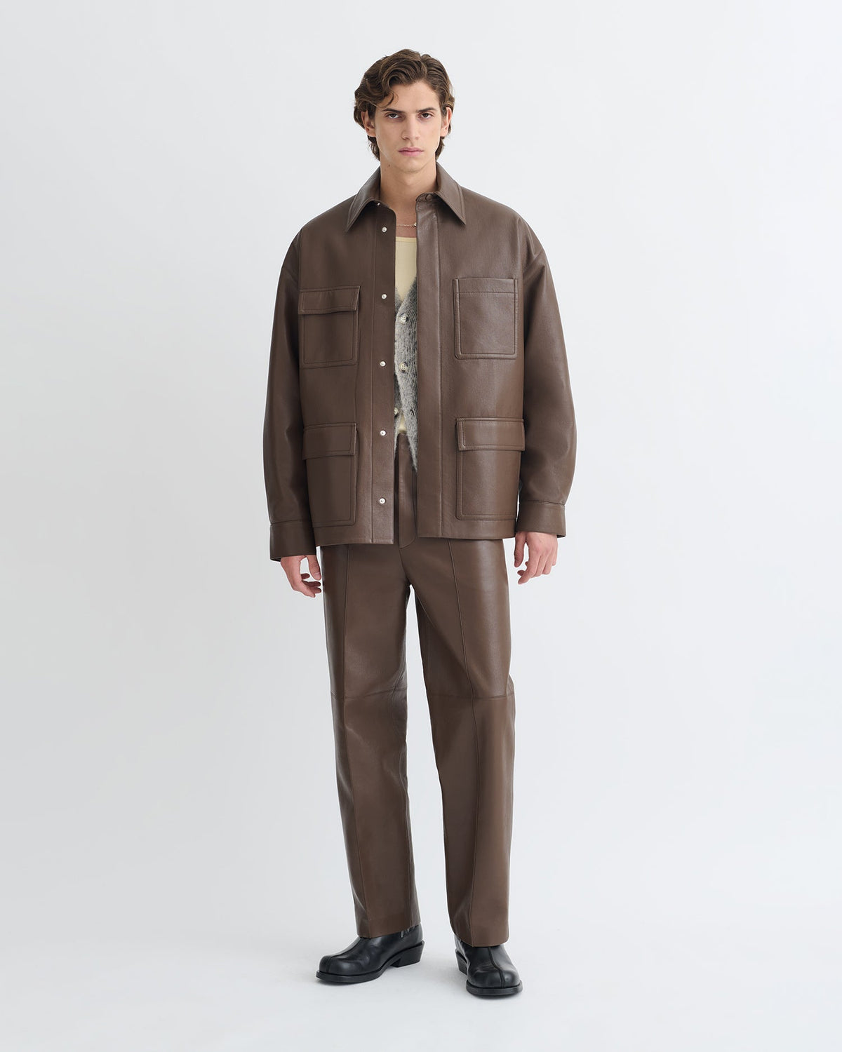 Chasin Regenerated Leather Shirt Jacket - Chocolate | Nanushka