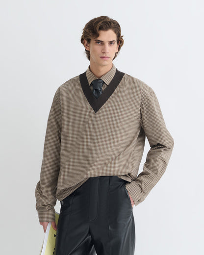 Jahan V-neck top - Brown/Creme | Nanushka