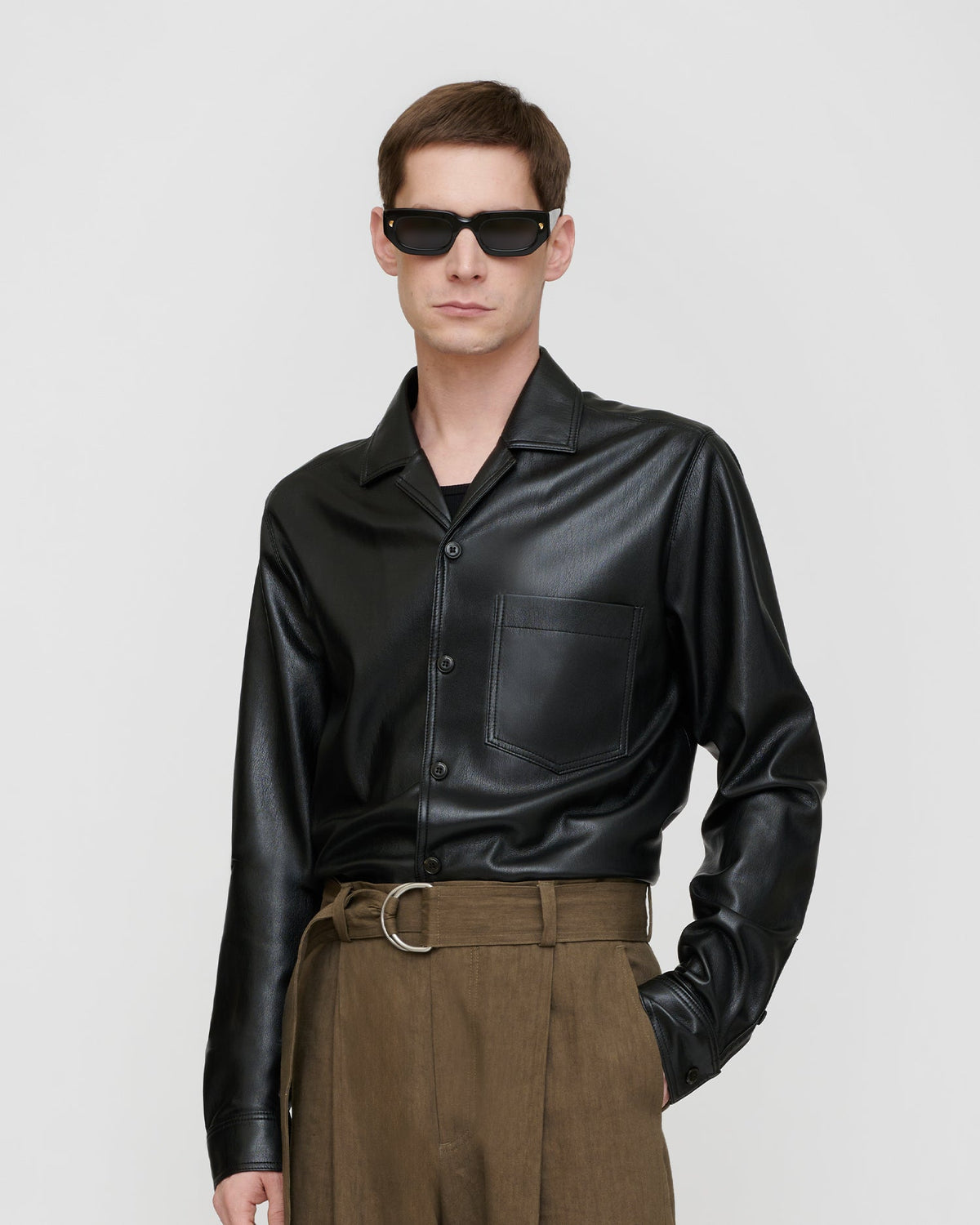 Duco Okobor™ Alt-Leather Long Sleeve Shirt - Black | Nanushka