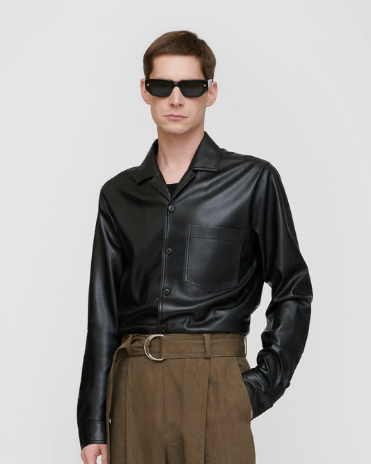 Duco Okobor™ Alt-Leather Long Sleeve Shirt - Black | Nanushka