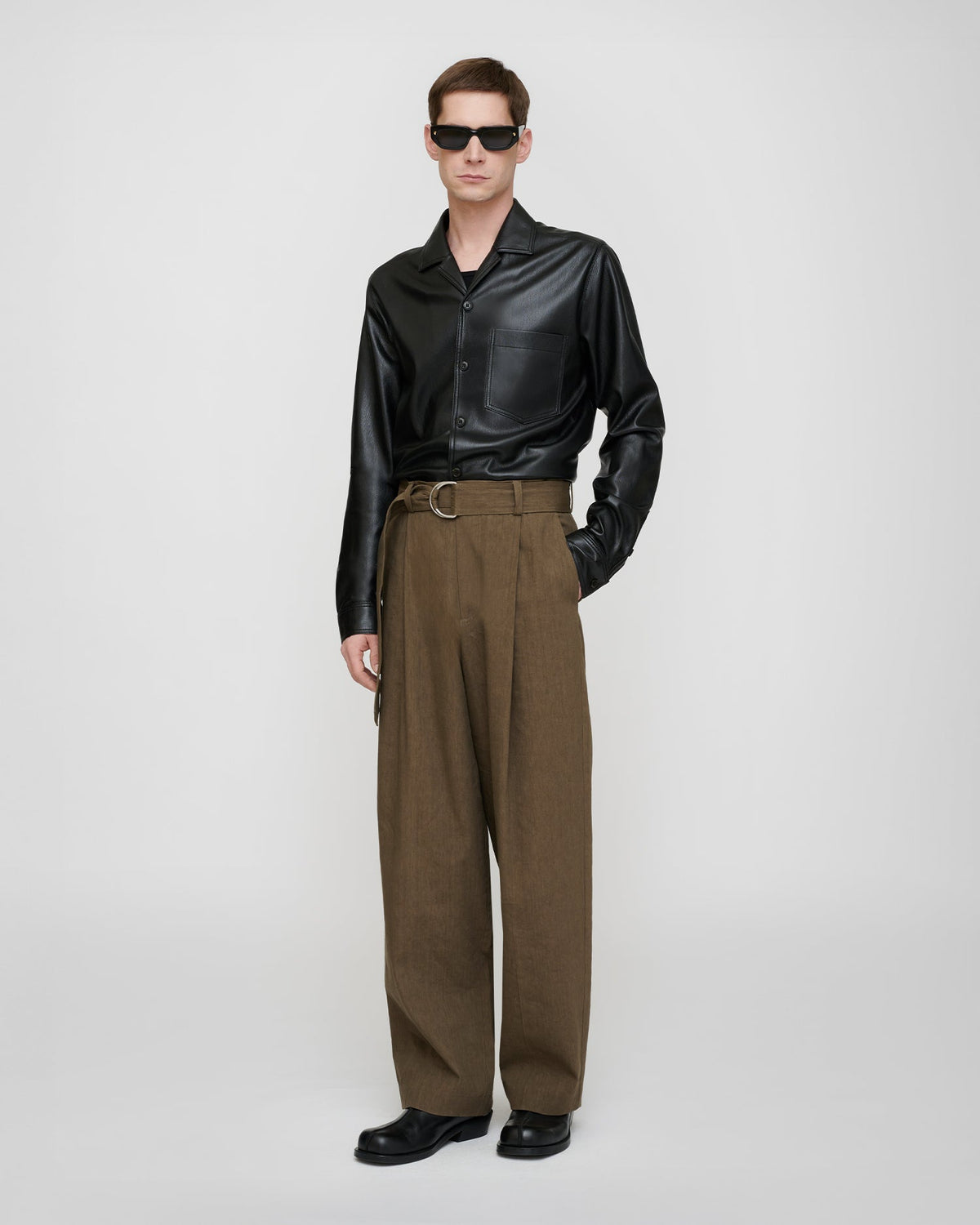 Duco Okobor™ Alt-Leather Long Sleeve Shirt - Black | Nanushka