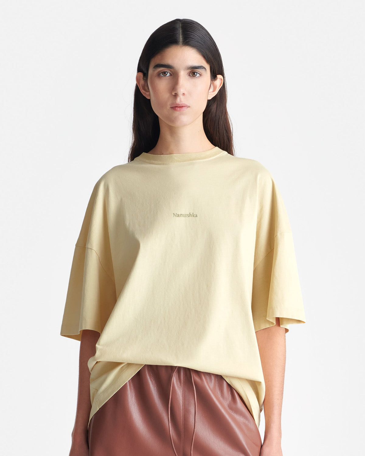 Wren Printed Cotton-Jersey T-Shirt - Creme/Gingerbread Heart | Nanushka