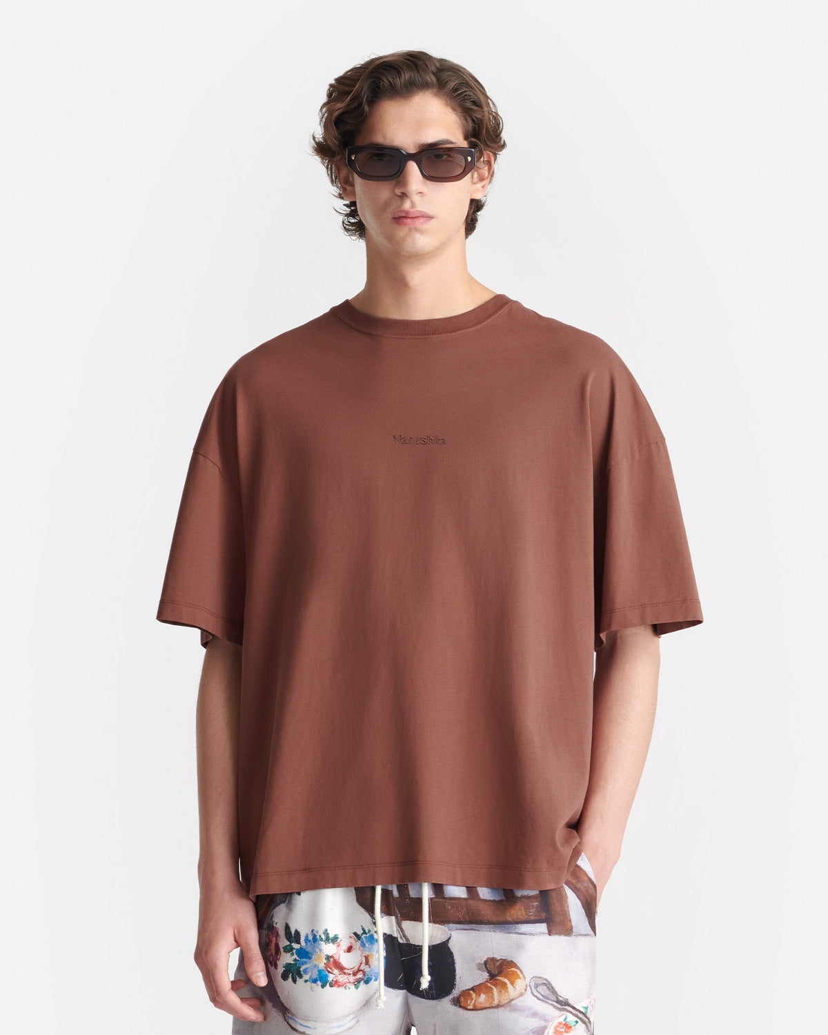 Wren Printed Cotton-Jersey T-Shirt - Rust/Poppyseed Cake | Nanushka