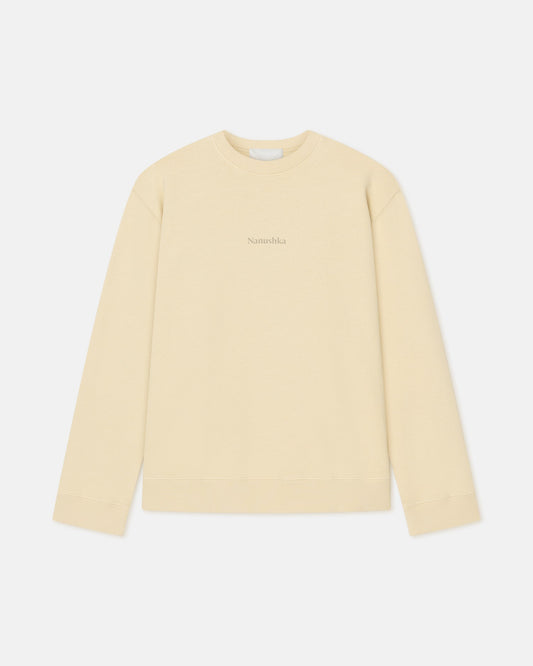 Remy Printed Cotton-Fleece Sweatshirt - Creme/Black/Gingerbread Hear | Nanushka
