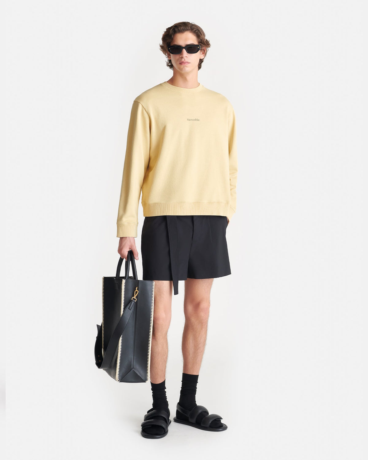 Remy Printed Cotton-Fleece Sweatshirt - Creme/Black/Gingerbread Hear | Nanushka