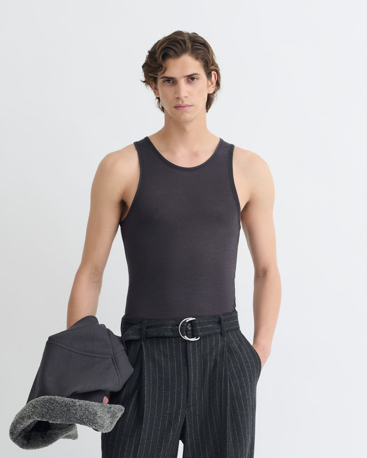 Jahi Melange Wool Jersey Tank Top - Grey Melange | Nanushka