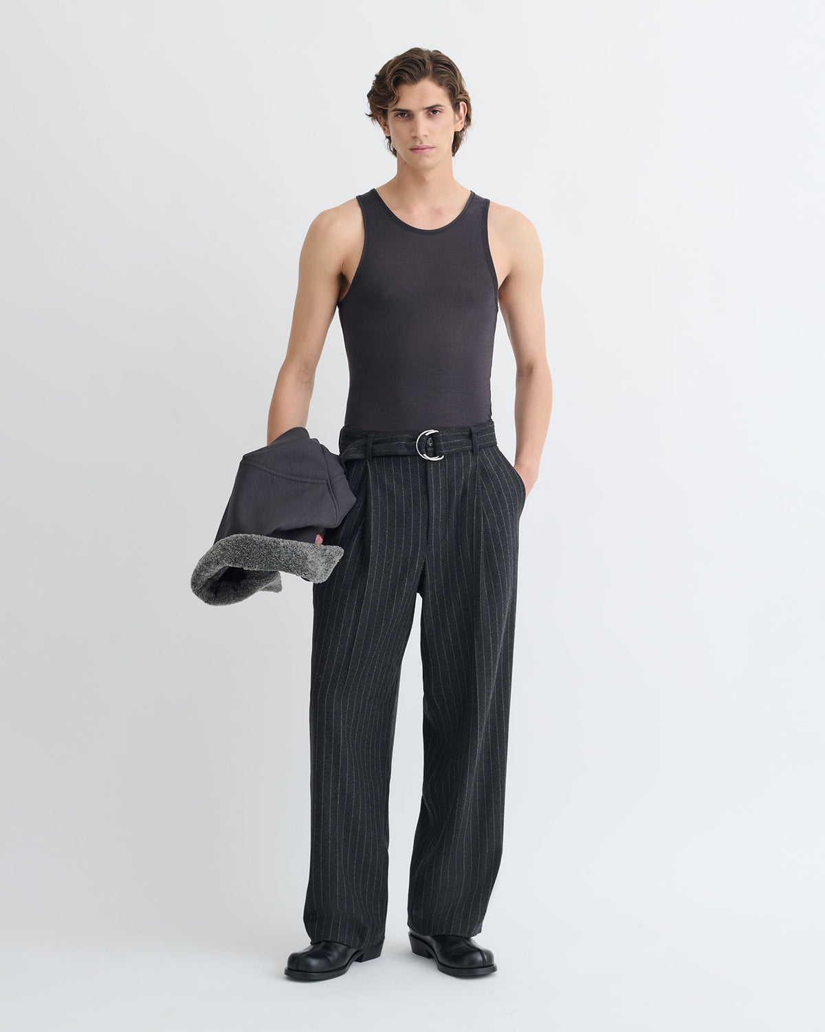 Jahi Melange Wool Jersey Tank Top - Grey Melange | Nanushka