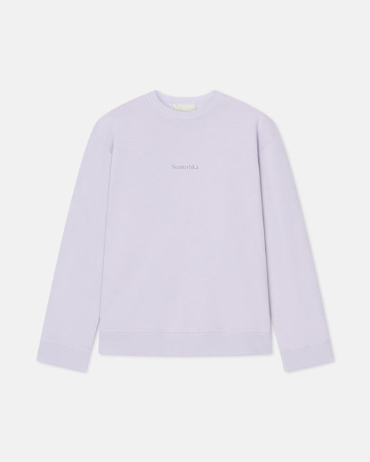 Remy Printed Cotton-Fleece Sweatshirt - Lilac/Black/Books | Nanushka