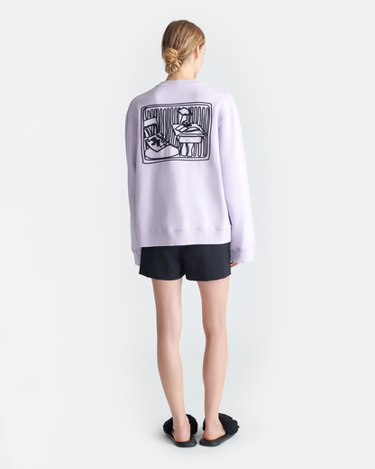 Remy Printed Cotton-Fleece Sweatshirt - Lilac/Black/Books | Nanushka