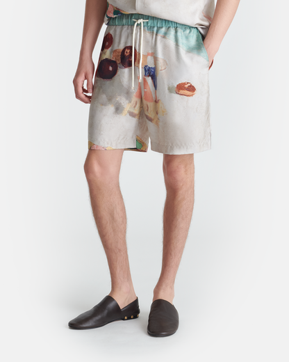 Doxxi Printed Silk Twill Shorts - Gingerbread Heart | Nanushka