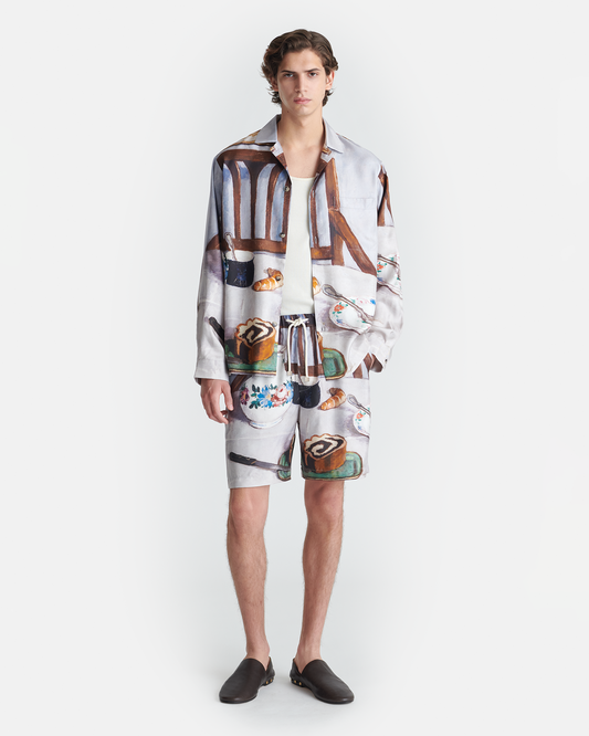 Doxxi Printed Silk Twill Shorts - Poppyseed Cake | Nanushka