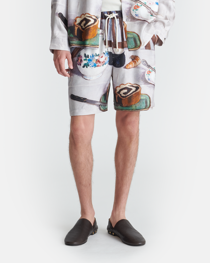 Doxxi Printed Silk Twill Shorts - Poppyseed Cake | Nanushka