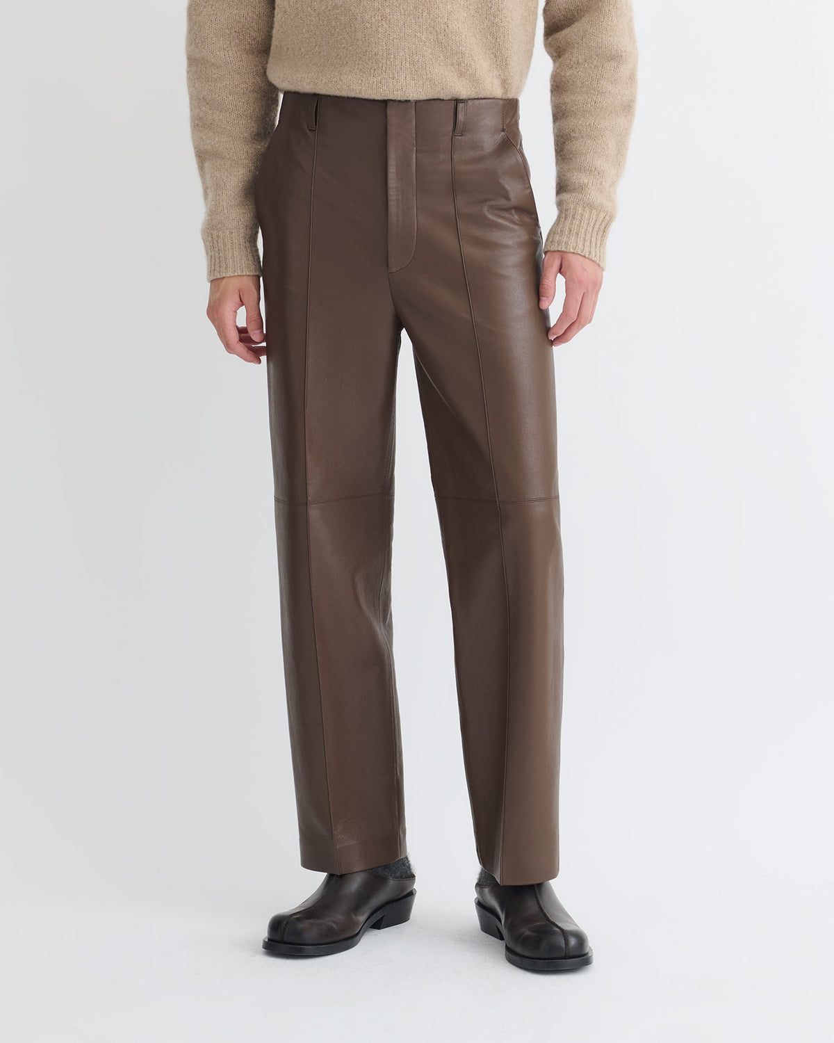 Stellan Regenerated Leather Straight-Leg Pants - Chocolate | Nanushka