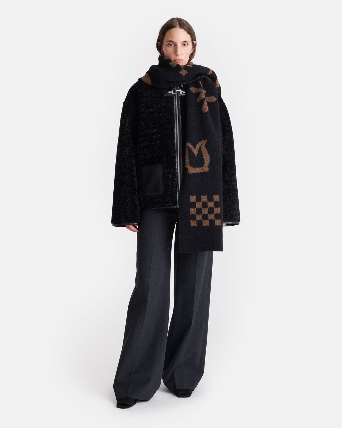 Lance Brushed alpaca scarf - Black/Brown | Nanushka