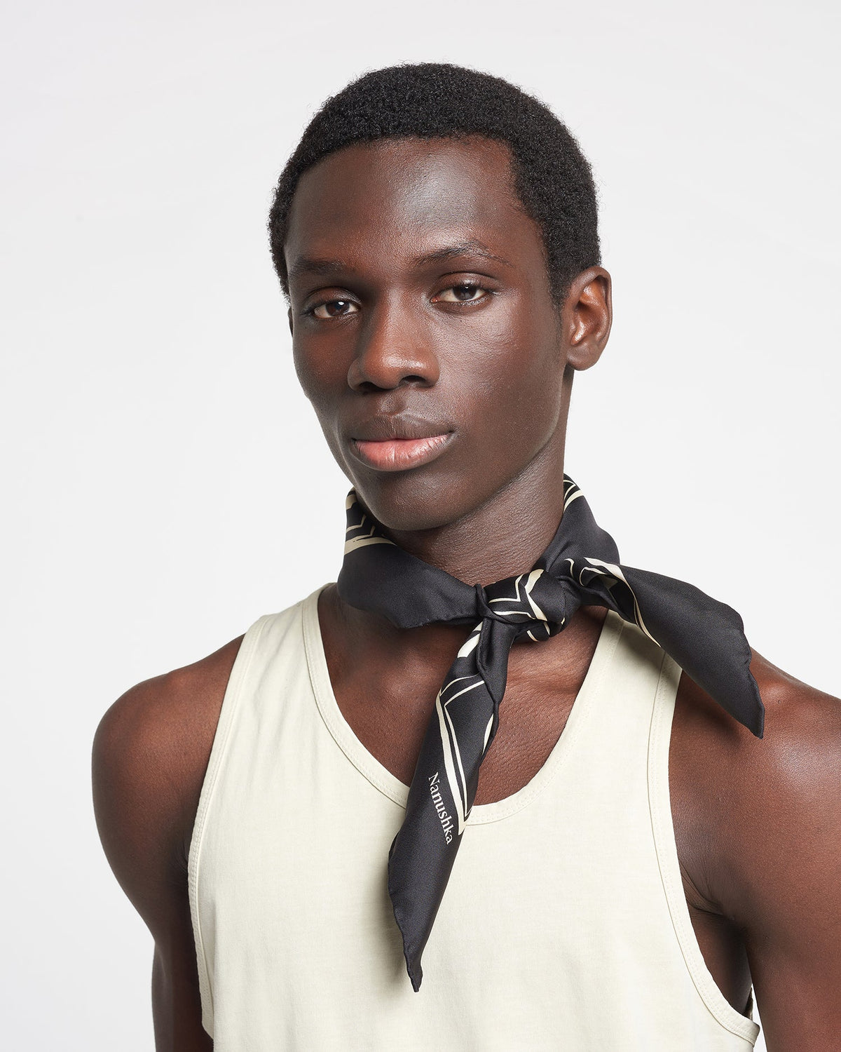 Shoul Silk scarf - Off Black/Beige Kopjafa | Nanushka