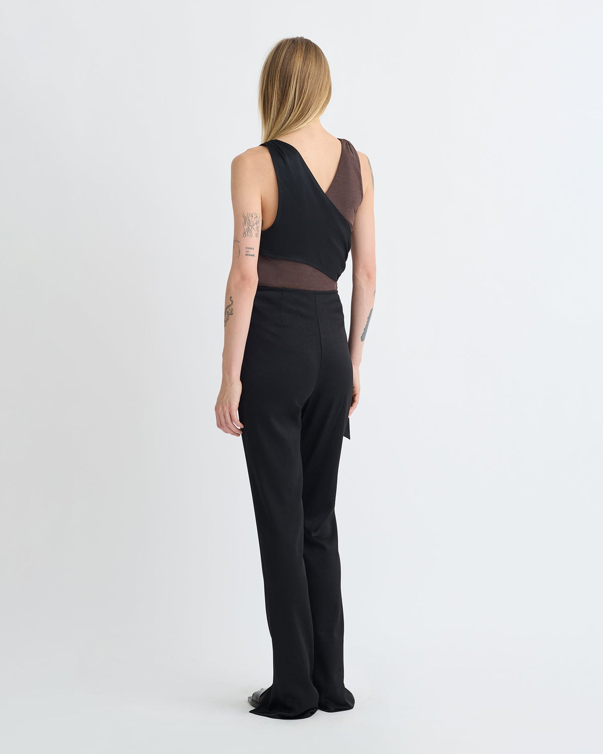 Neca Mesh Jersey/Slip Satin Sleeveless Top - Dark Oak/Black | Nanushka