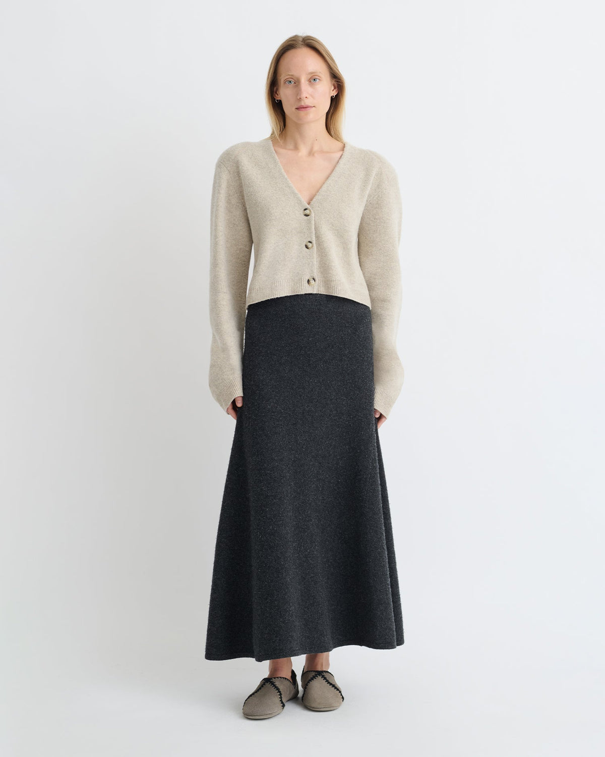 Priel Overwashed Merino Mid-Length Skirt - Charcoal | Nanushka