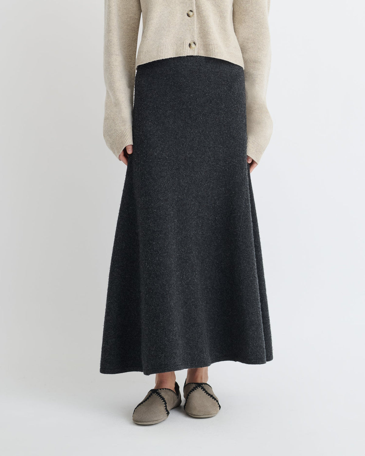 Priel Overwashed Merino Mid-Length Skirt - Charcoal | Nanushka