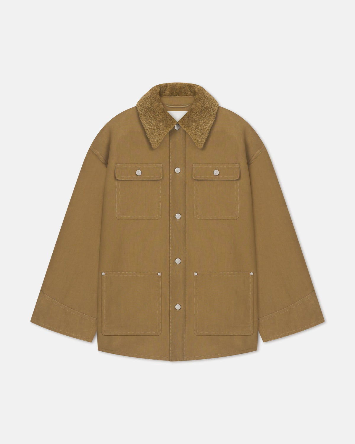 Zonta Wax Cotton and Faux Shearling Jacket - Yellow Khaki | Nanushka