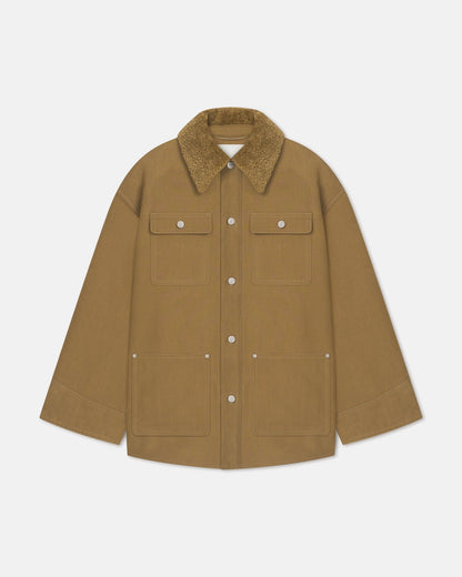 Zonta Wax Cotton and Faux Shearling Jacket - Yellow Khaki | Nanushka