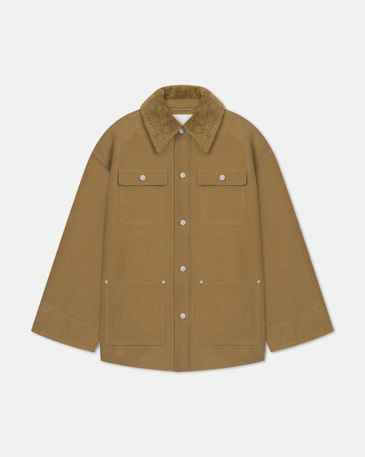 Zonta Wax Cotton and Faux Shearling Jacket - Yellow Khaki | Nanushka
